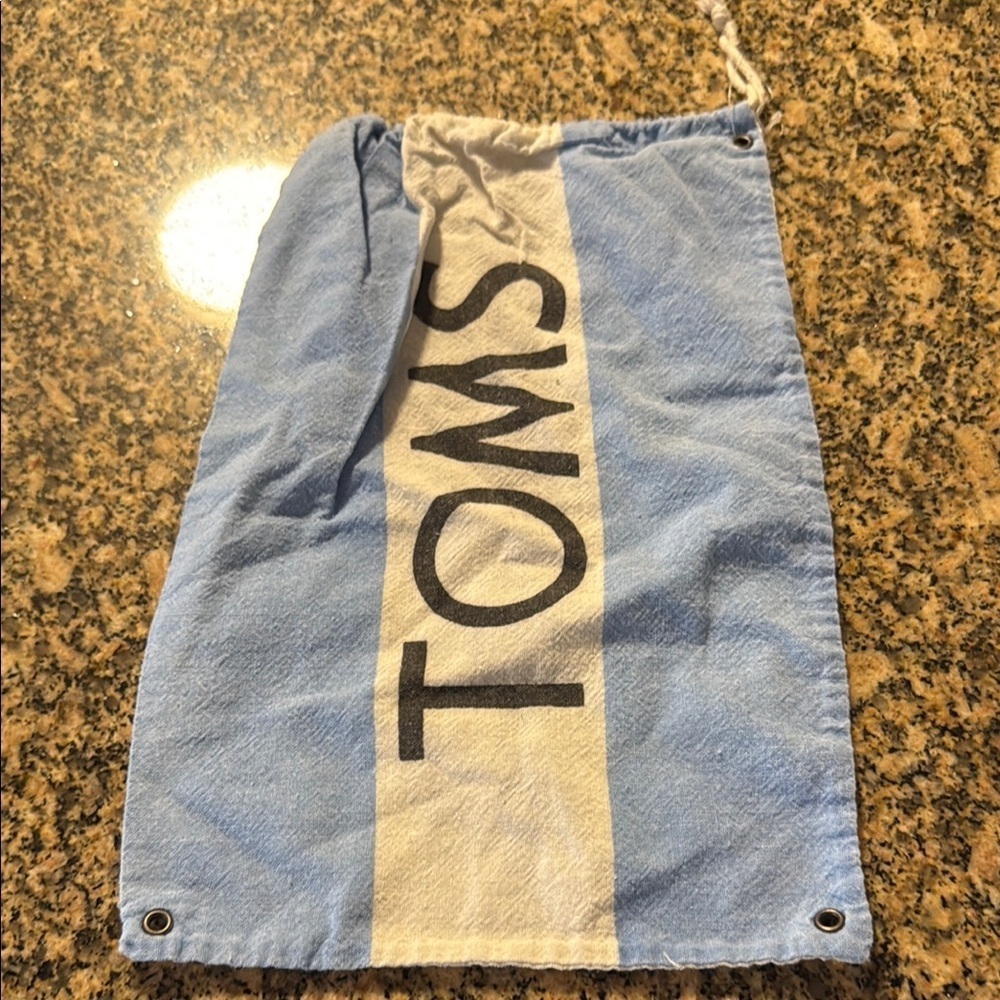 TOMS Blue and White Drawstring Bag